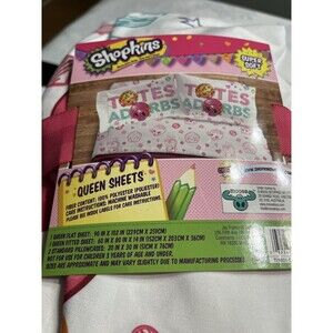 New SHOPKINS Super Soft Queen 4pc Sheet Set Fitted Flat Standard Pillowcases